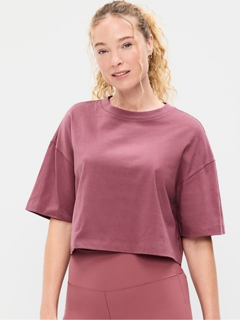 Old Navy Women's Cropped Oversized Vintage Tee XL Tall in Rosette (Dark Mauve)